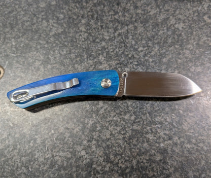 Blue Camel Bone Liner Lock Folding Knife